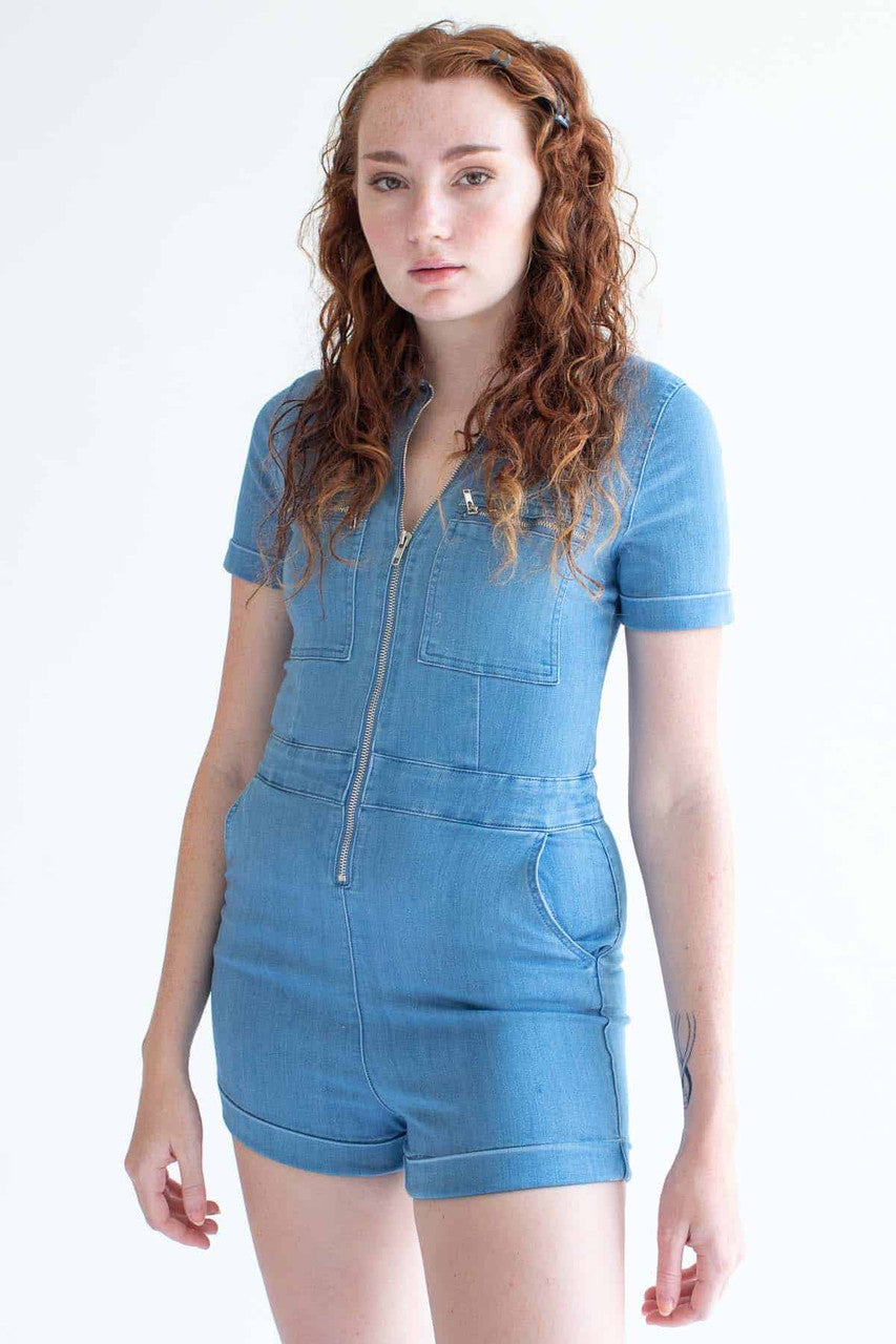 Light Wash Denim Coverall Shorts