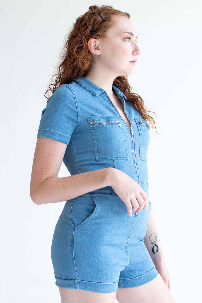 Light Wash Denim Coverall Shorts