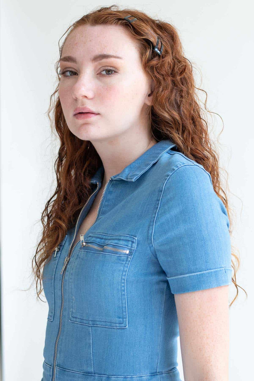 Light Wash Denim Coverall Shorts