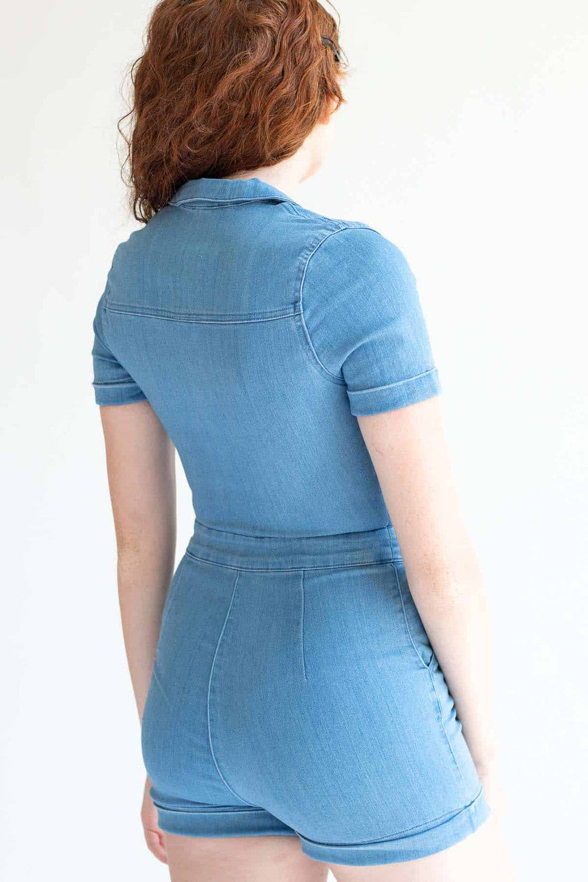 Light Wash Denim Coverall Shorts