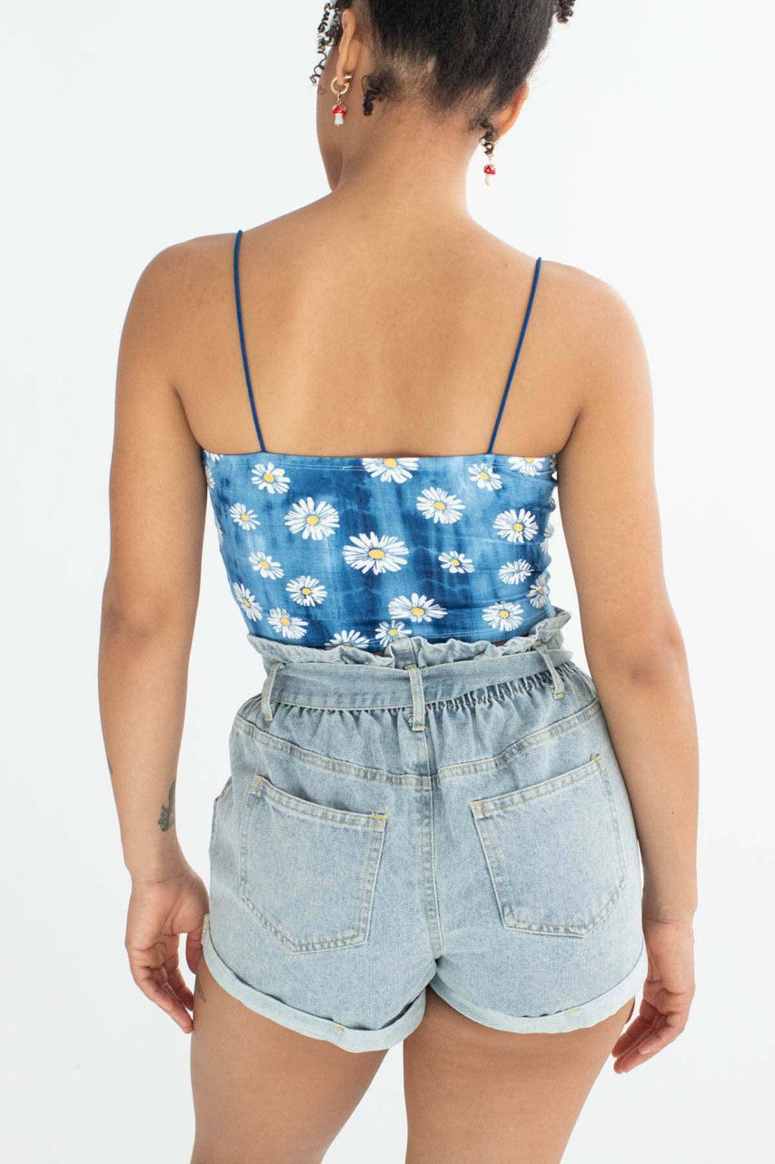 Light Wash Distressed Paper Bag Waist Denim Shorts