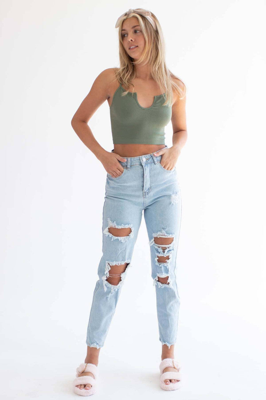 Light Wash Distressed Mom Jeans