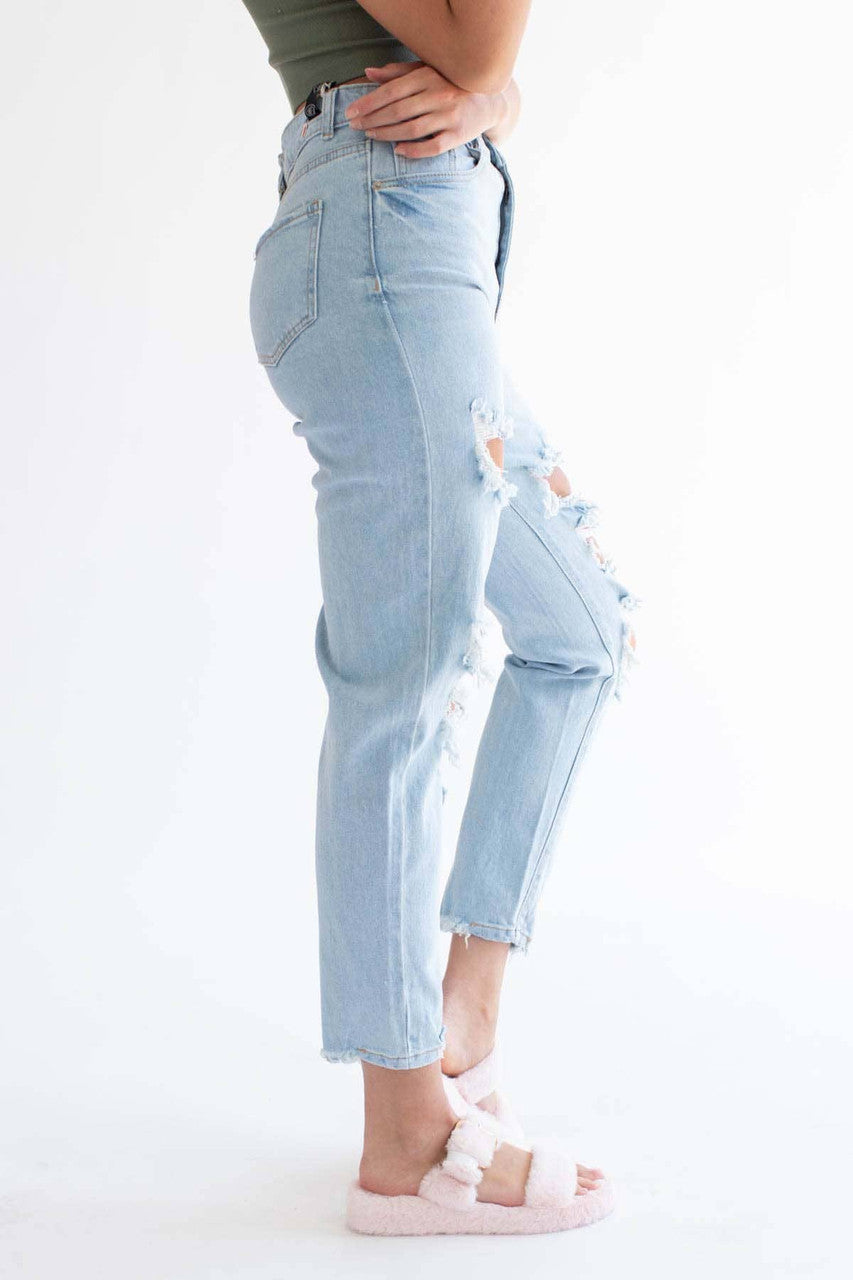 Light Wash Distressed Mom Jeans