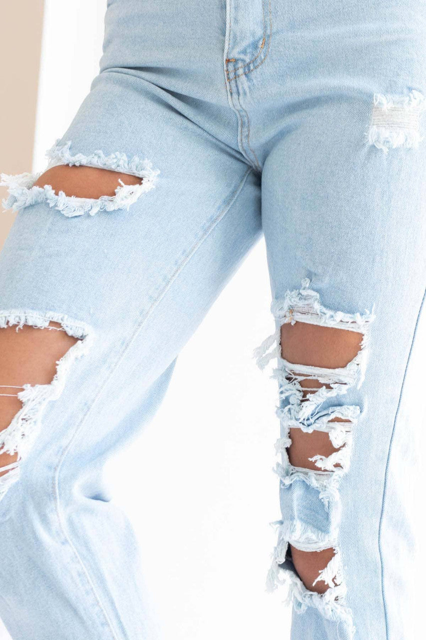 Light Wash Distressed Mom Jeans