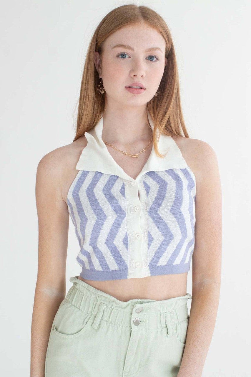 Lilac Button Front Collared Halter Top