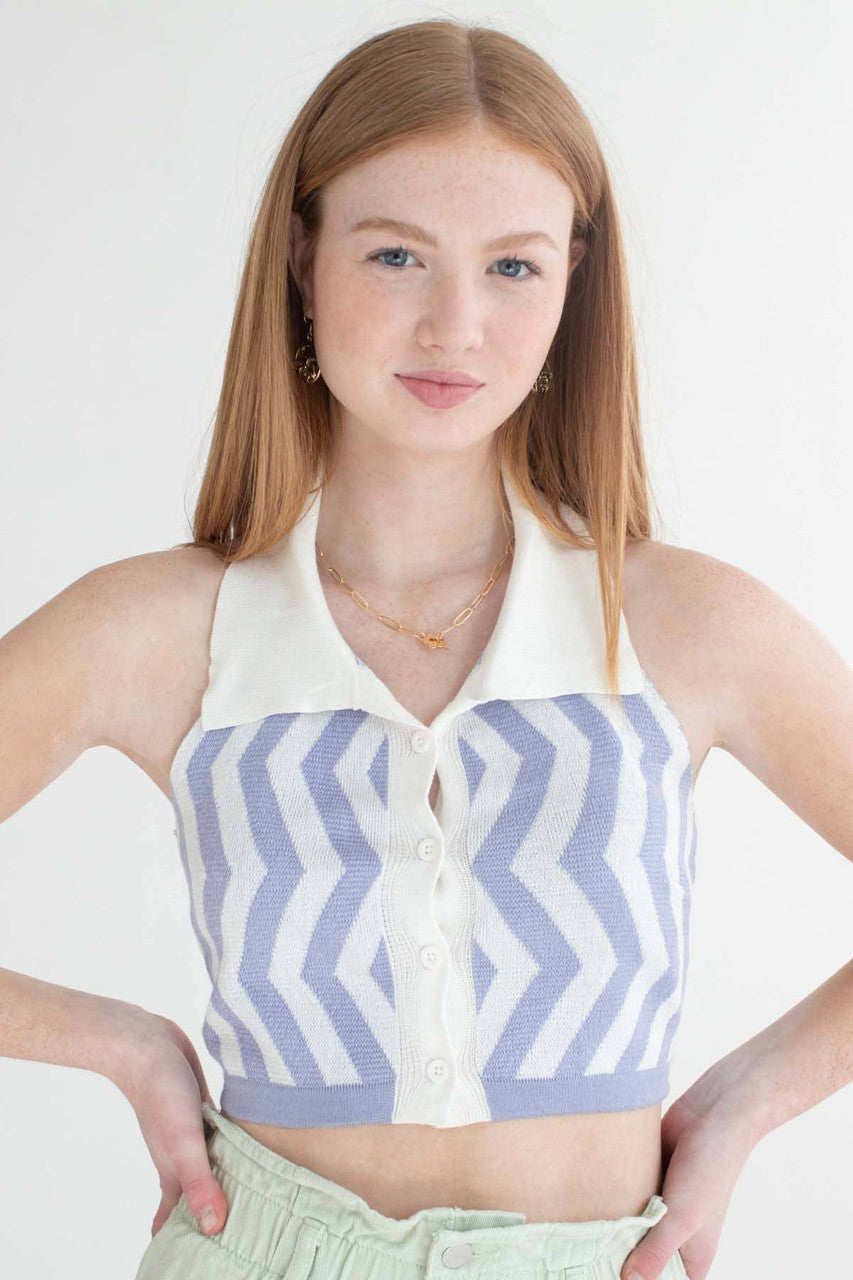 Lilac Button Front Collared Halter Top