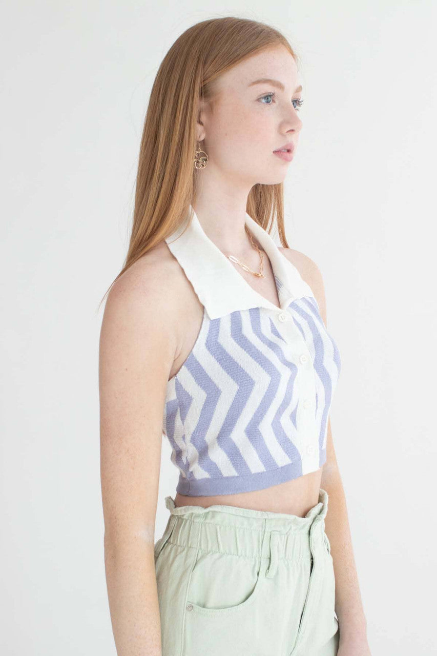 Lilac Button Front Collared Halter Top