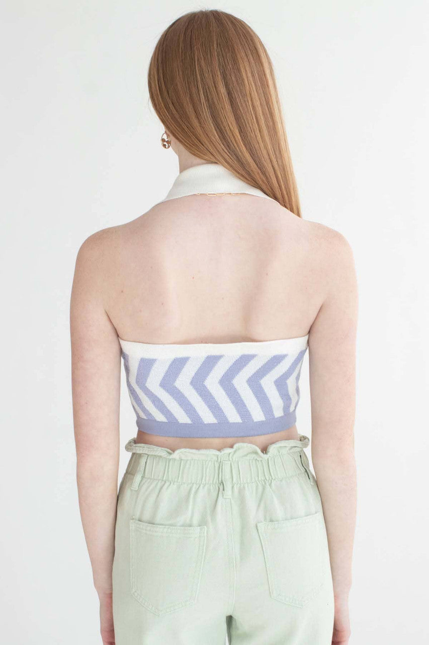 Lilac Button Front Collared Halter Top