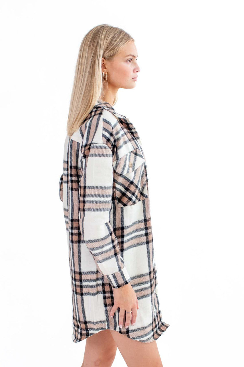 Long Brown Plaid Shacket