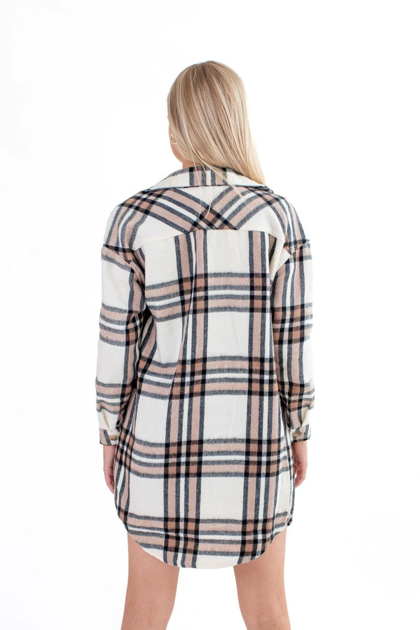 Long Brown Plaid Shacket