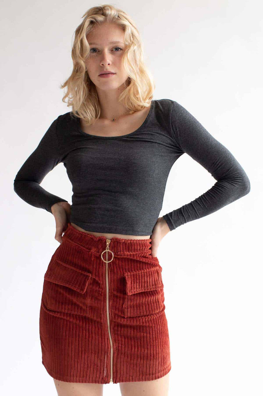Long Sleeve Crop Top Scoop Neck
