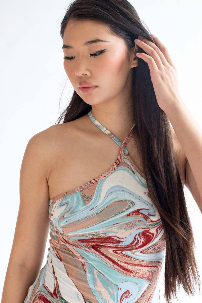 Clay Marble Cross Strap Mini Dress