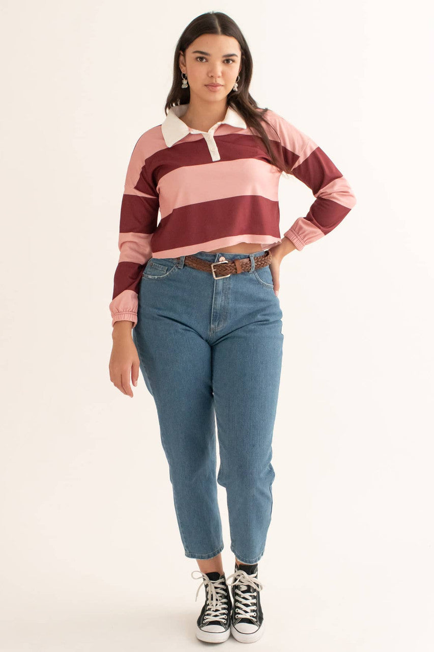 Maroon Cropped Rugby Polo