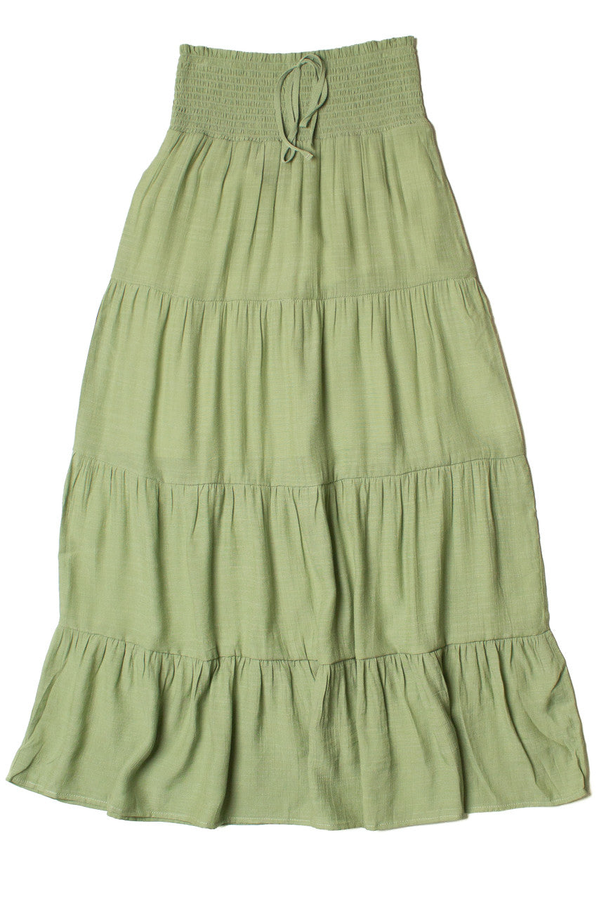 Moss Green Smocked Waist Maxi Skirt