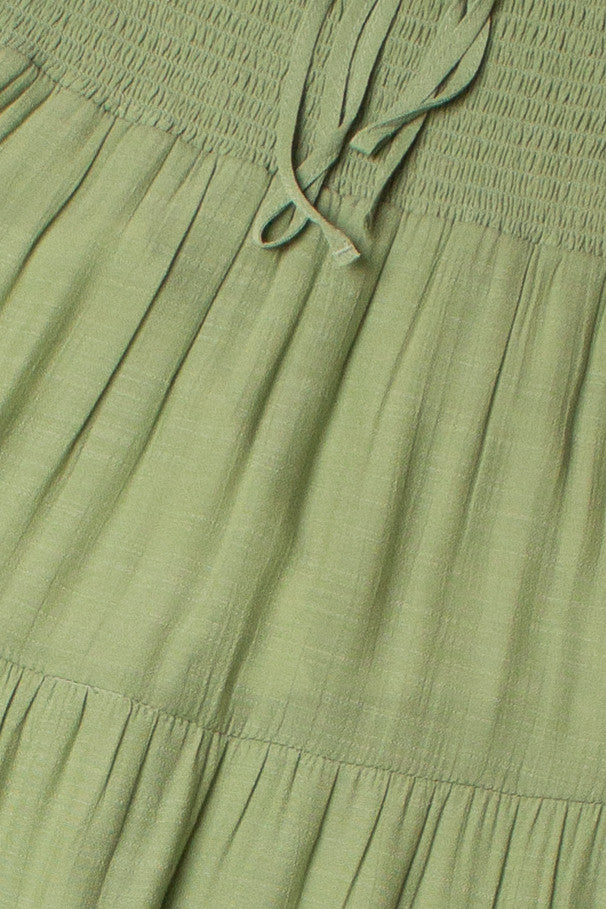 Moss Green Smocked Waist Maxi Skirt
