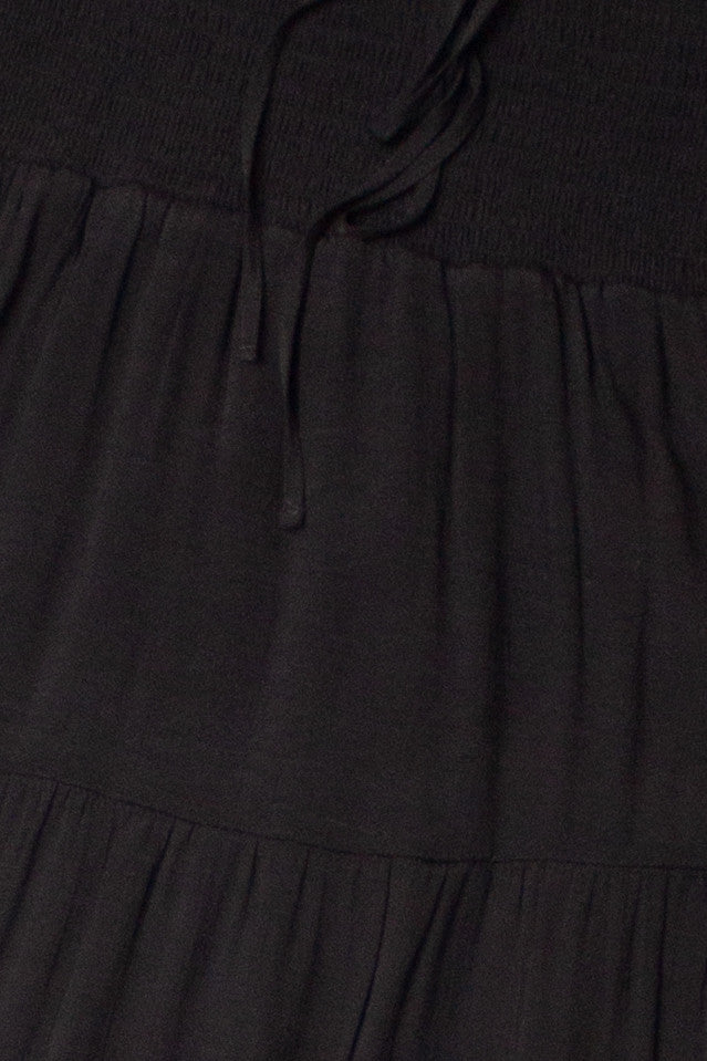 Black Smocked Waist Maxi Skirt