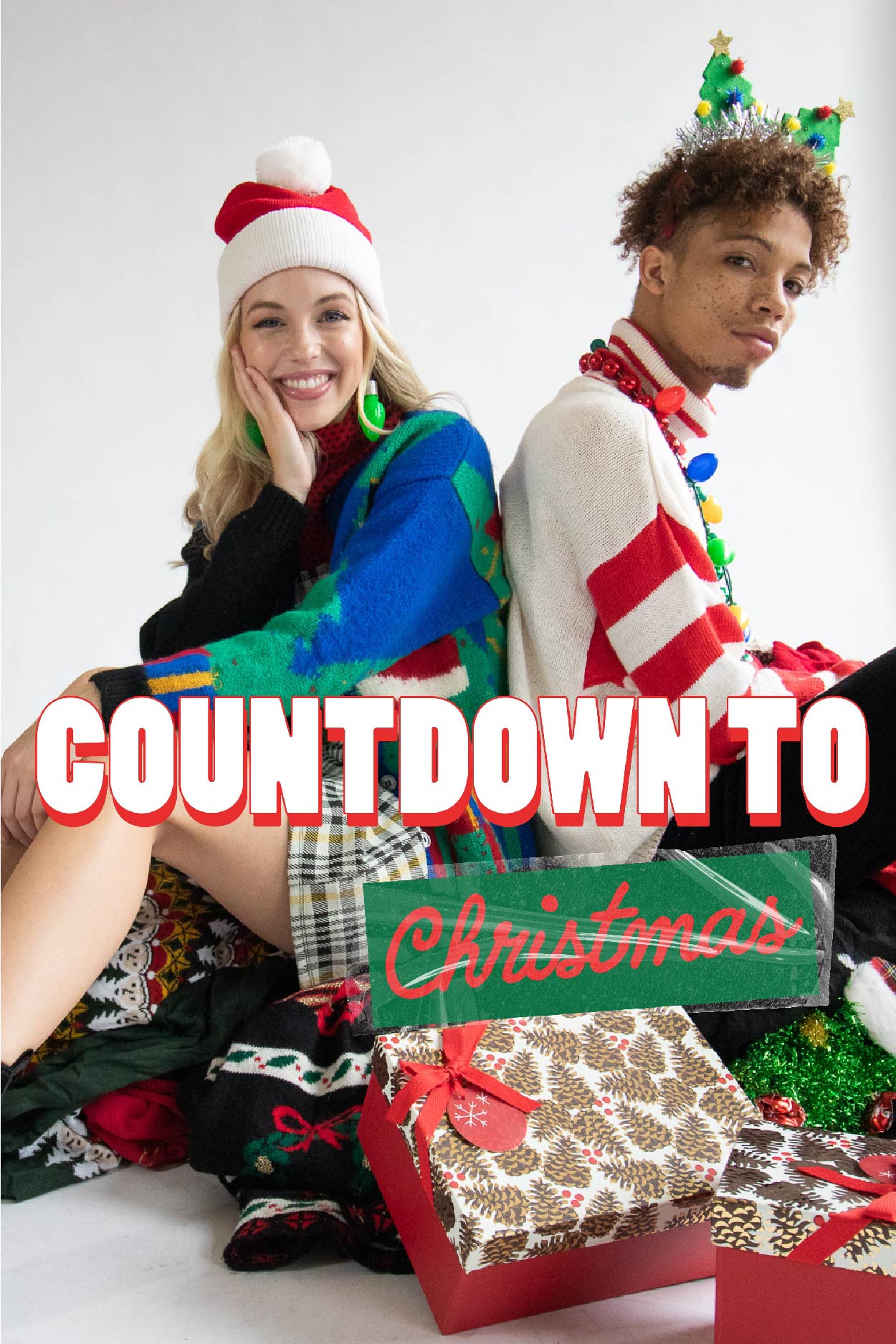 countdown to christmas featuring two models wearing vintage and new christmas fashion