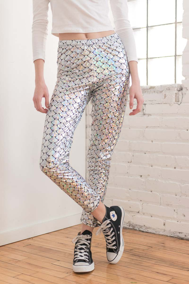 Silver Holographic Mermaid Leggings