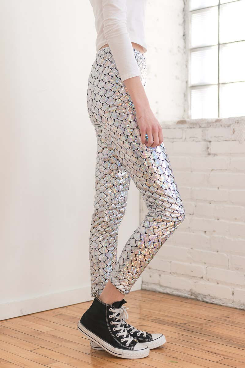 Silver Holographic Mermaid Leggings