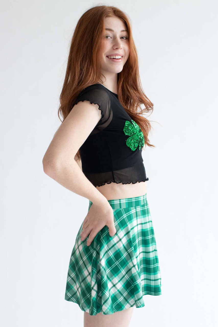 Sequin Shamrock Black Mesh Tee