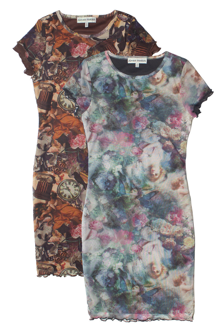 Printed Double Layer Mesh Dress