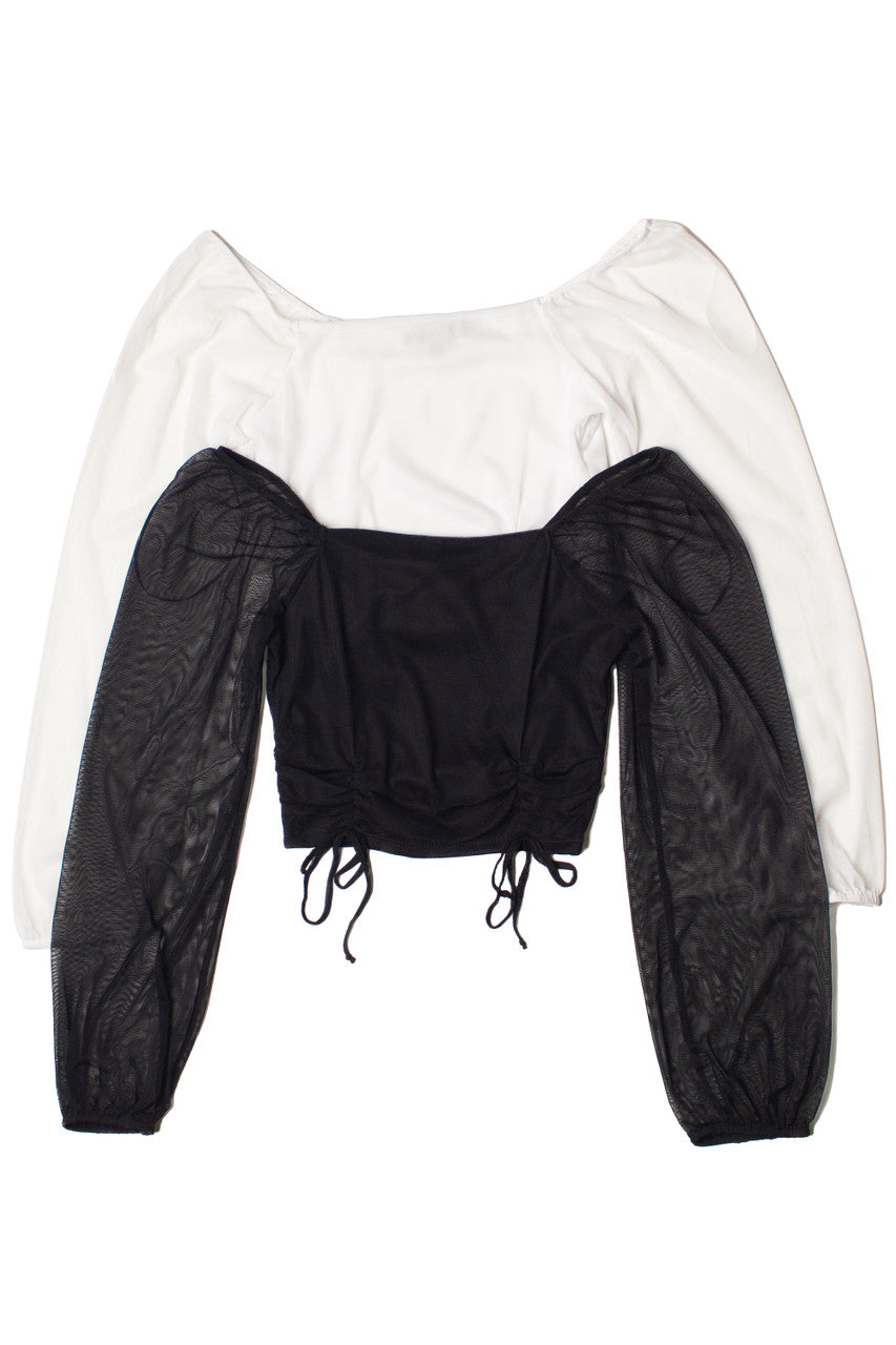 Mesh Ruched Front Long Sleeve Top