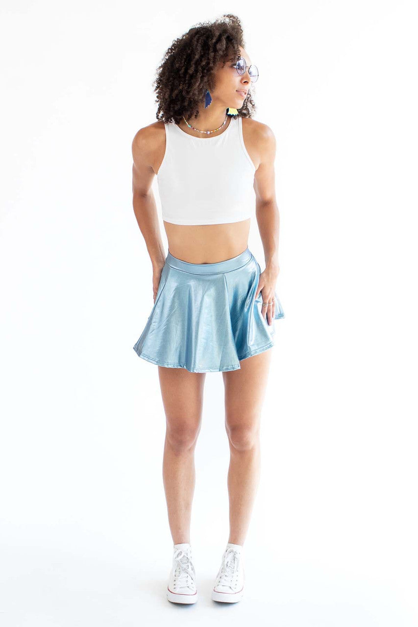 Metallic Light Blue Circle Swing Skirt
