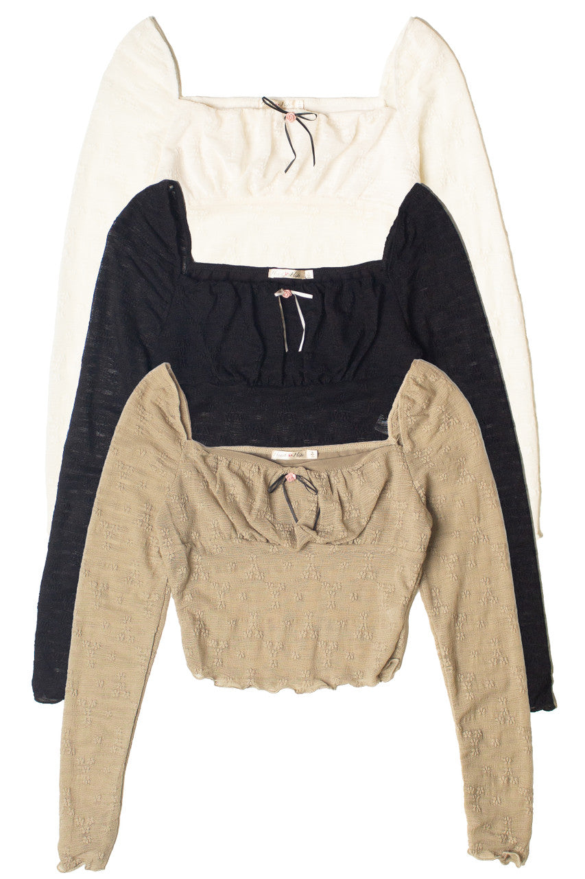 Milkmaid Rosette Bow Long Sleeve Top