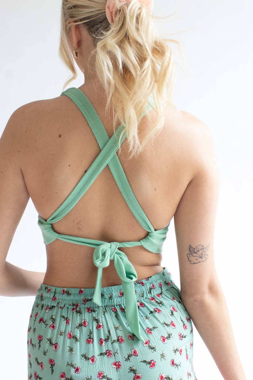 Mint Cross Tie Back Bralette
