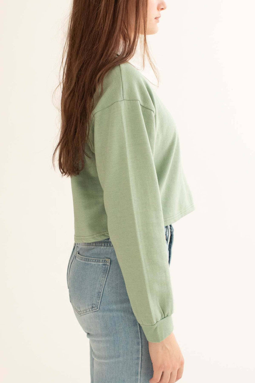 Mint Green Cropped Polo Sweatshirt