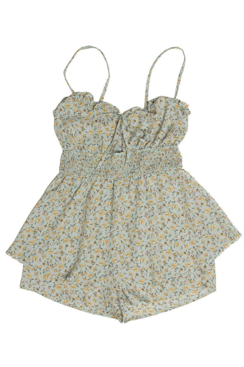 Mint Green Floral Smocked Romper