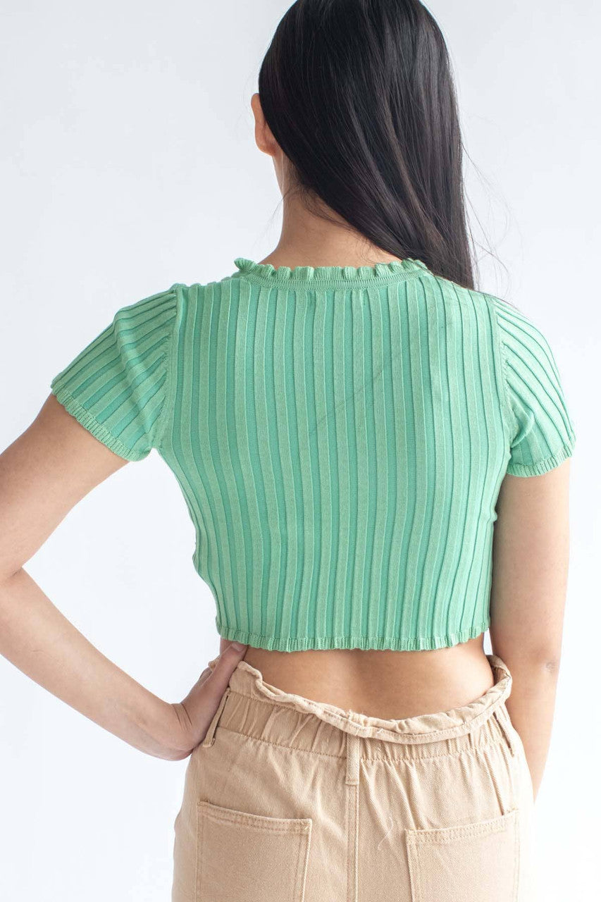 Mint Ribbed Short Sleeve Cardigan