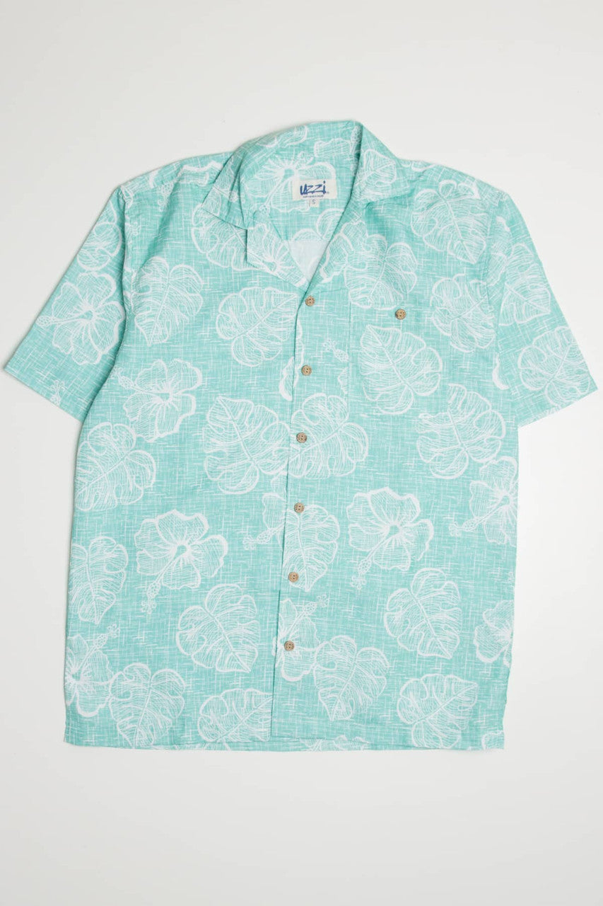 Mint Sketched Floral Hawaiian Shirt