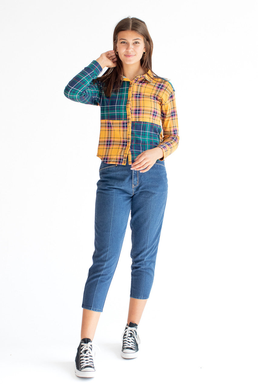 Mixed Plaid Green and Gold Shirt