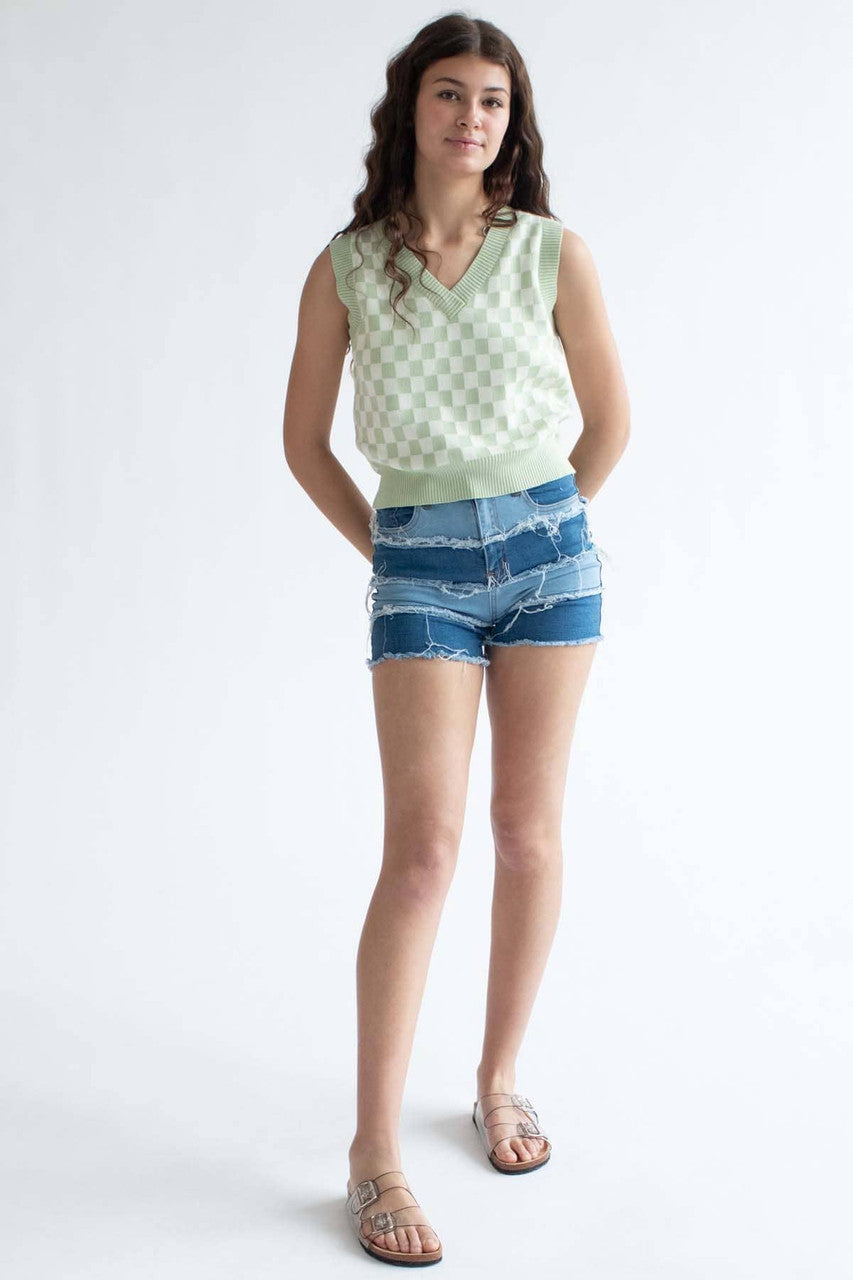 Moss Green Checkered Sweater Vest