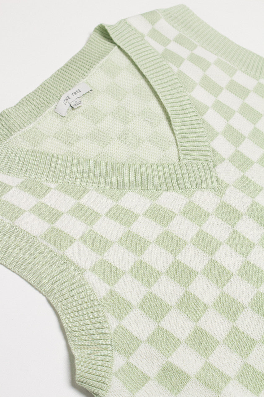 Moss Green Checkered Sweater Vest