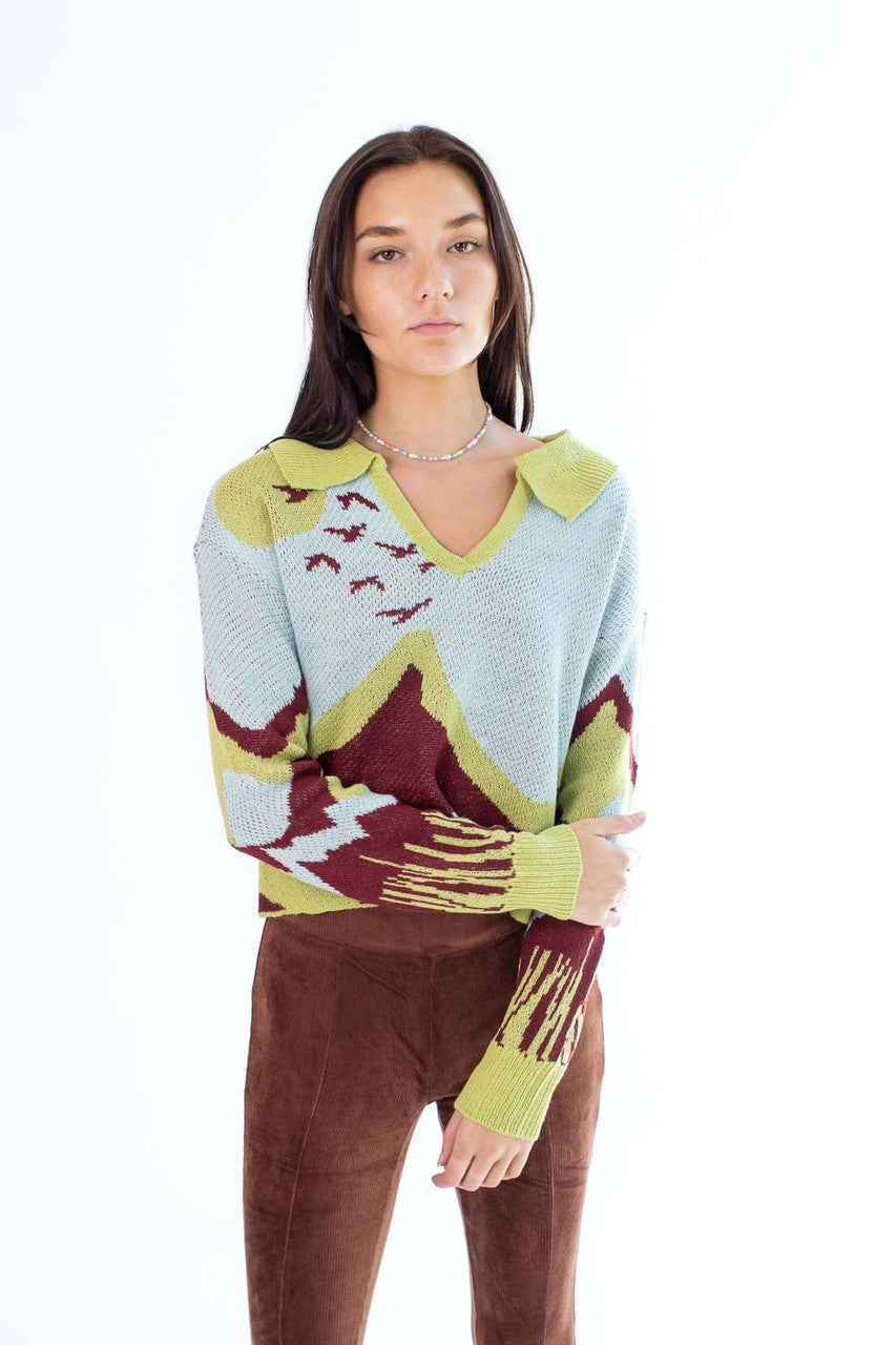 Iced Aqua Landscape Sweater