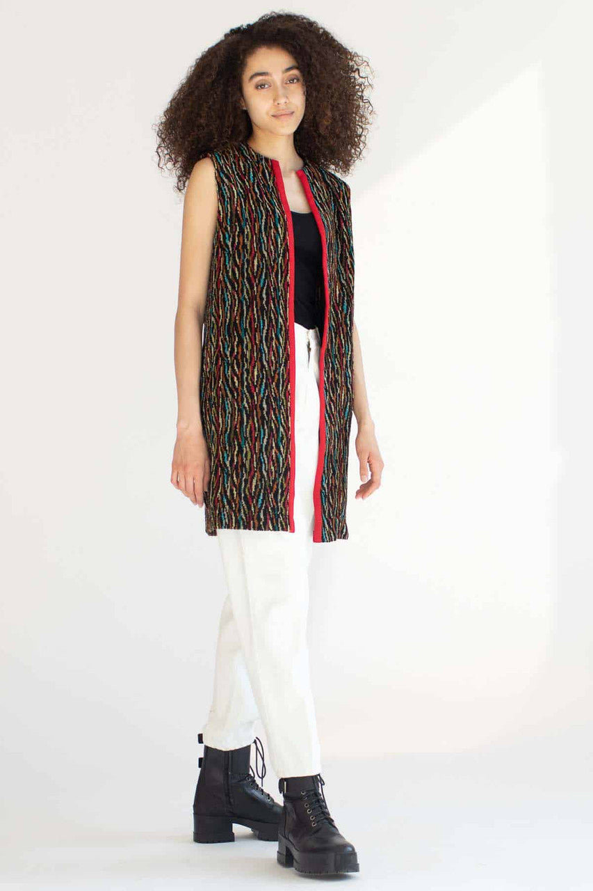 Multicolor Embroidered Long Vest