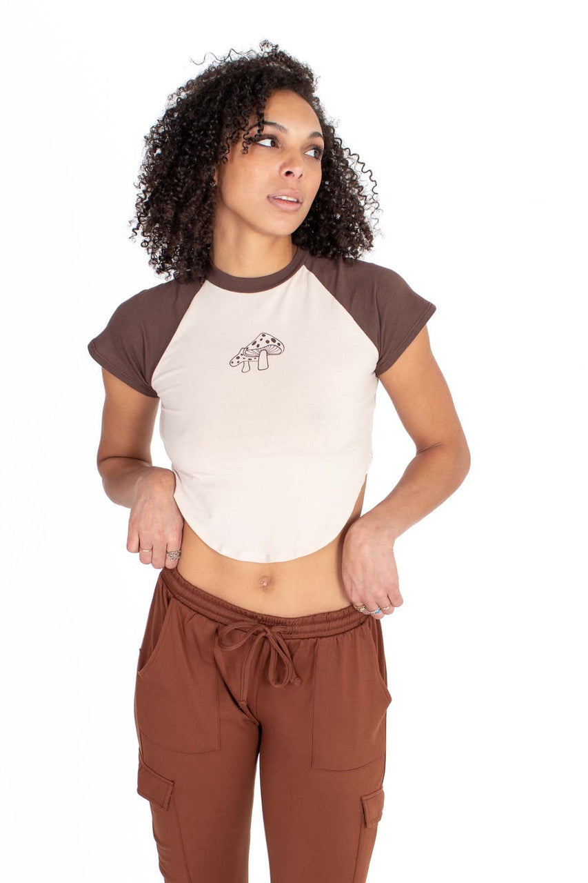 Mushroom Baseball Crop T-Shirt