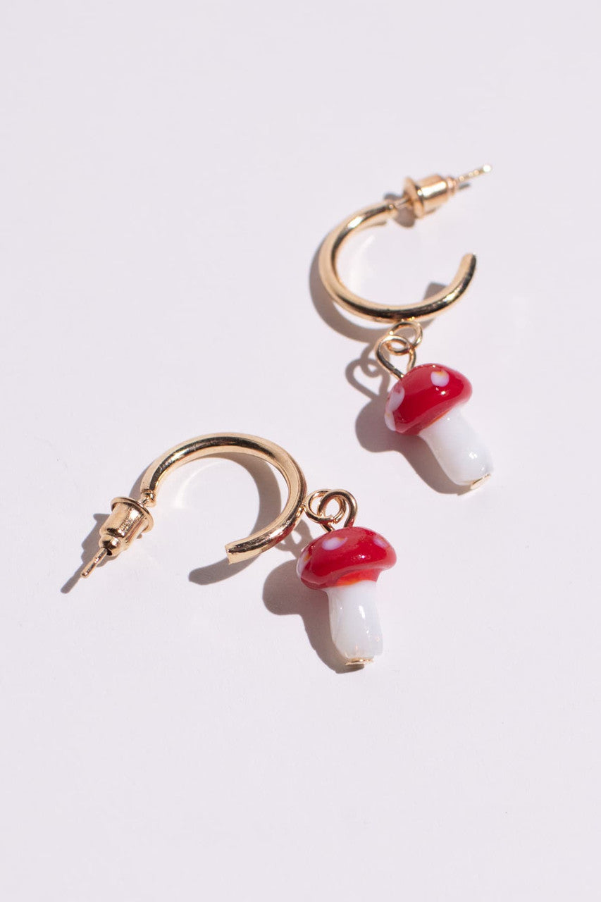 Mushroom Drop Hoop Earrings
