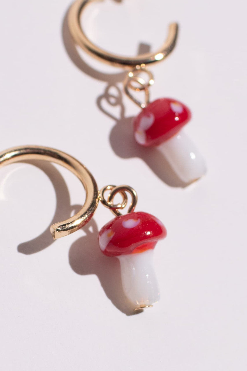 Mushroom Drop Hoop Earrings