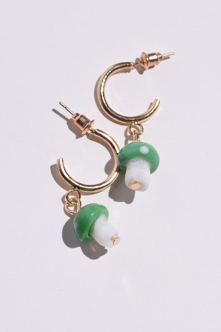 Mushroom Drop Hoop Earrings