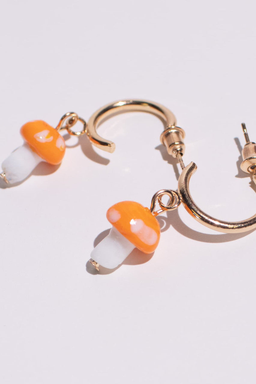 Mushroom Drop Hoop Earrings