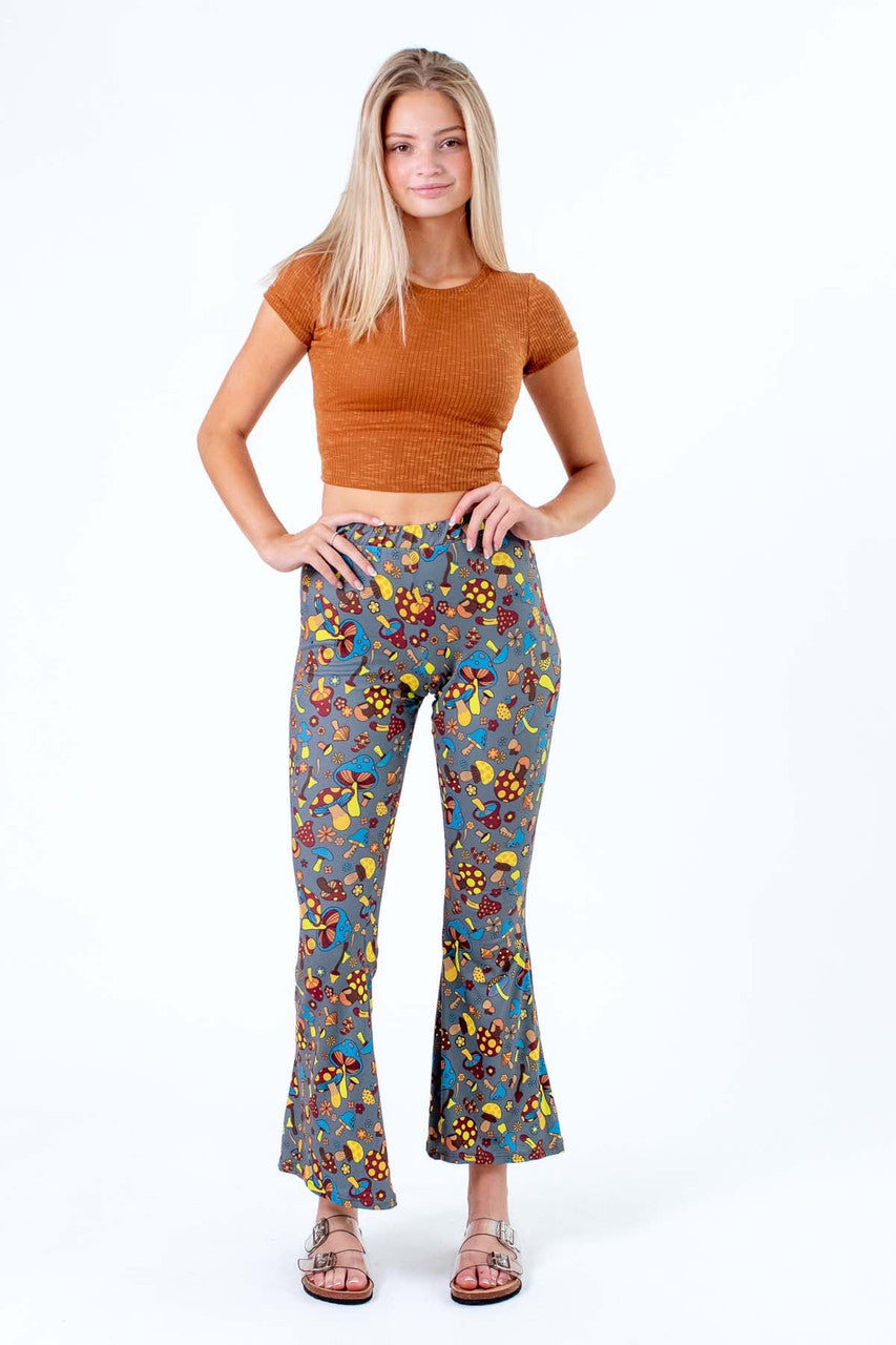 Mushroom Print Flare Pants