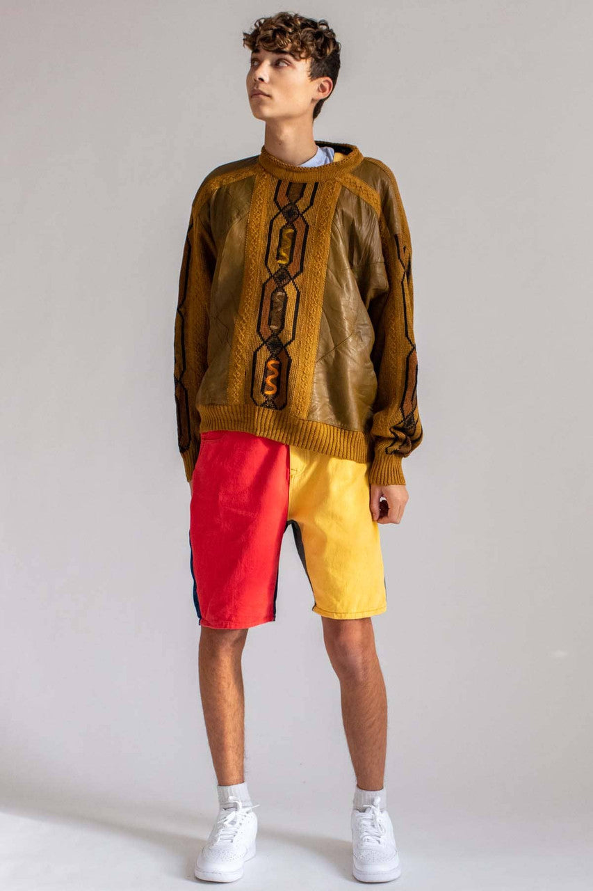 Vintage Leather Mustard 80s Sweater 3609