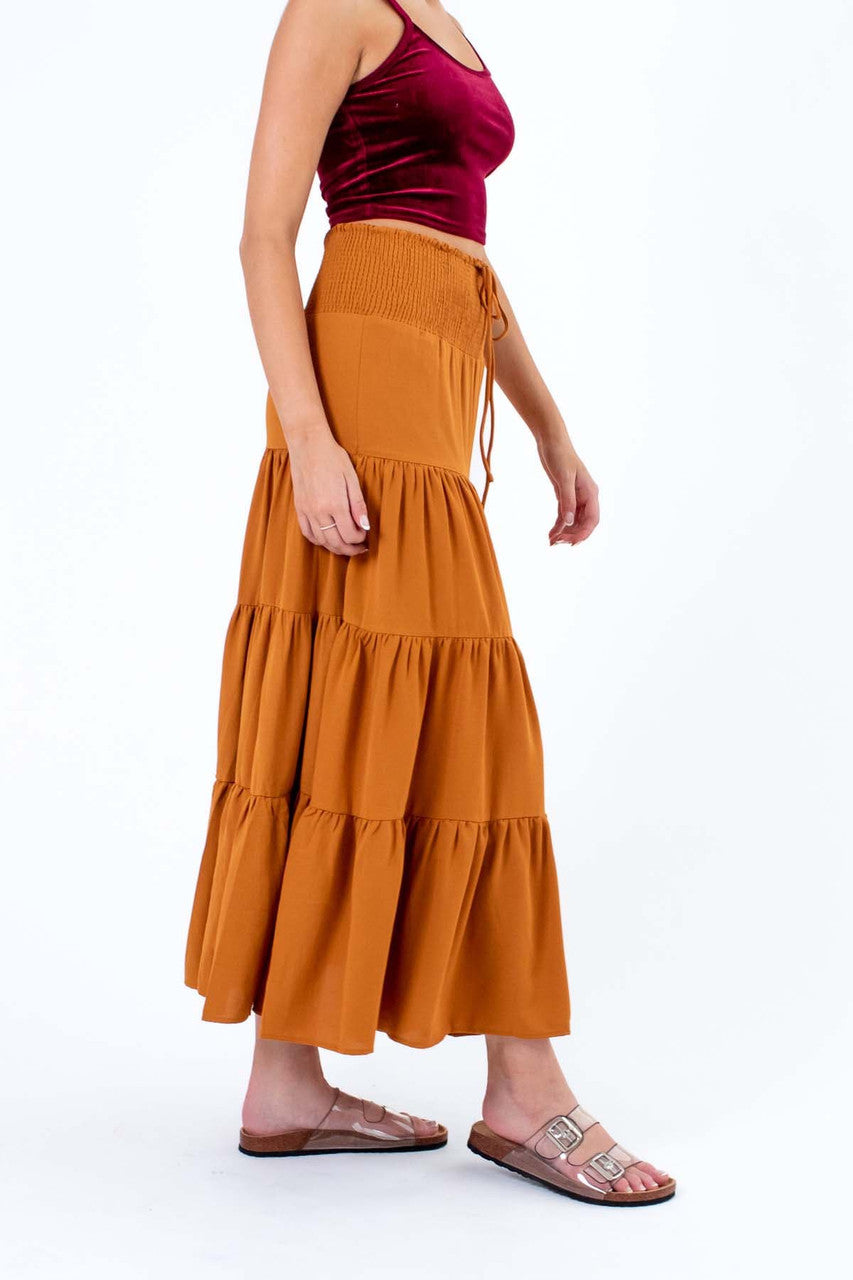 Mustard Smocked Waist Maxi Skirt