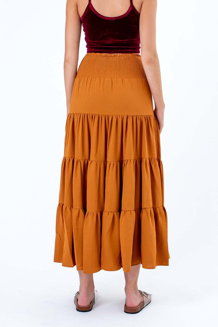 Mustard Smocked Waist Maxi Skirt