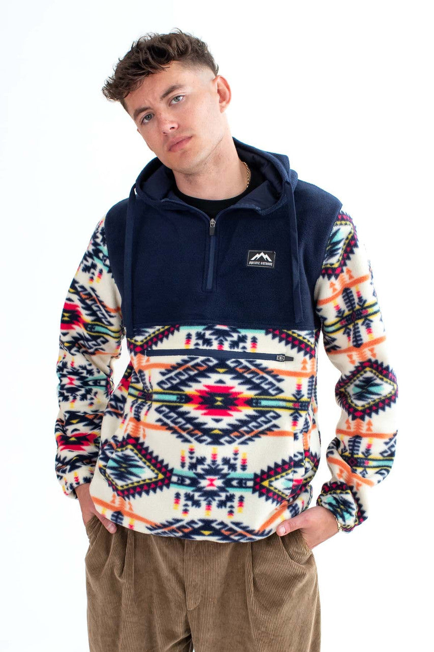Navy & Cream Southwestern Polar Fleece Hoodie