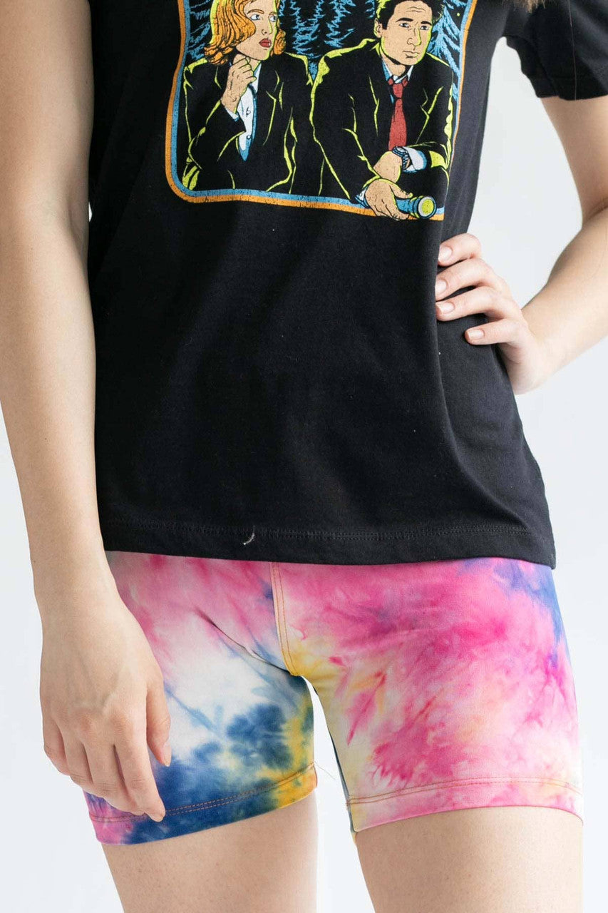 Navy & Pink Tie Dye Bike Shorts