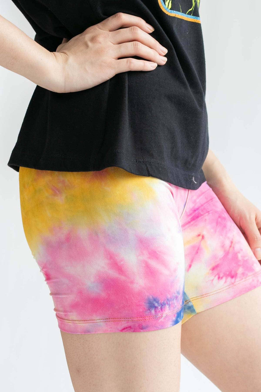 Navy & Pink Tie Dye Bike Shorts